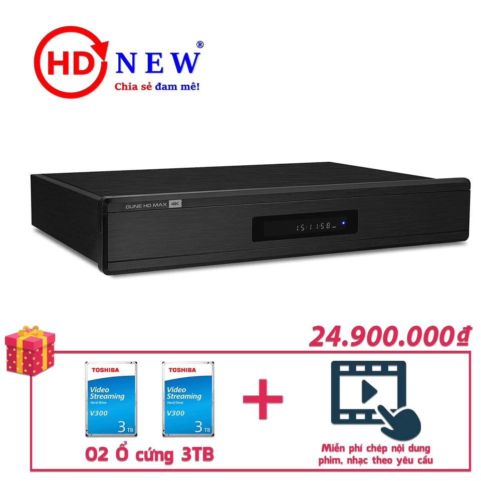 Trọn bộ Đầu Dune HD Max 4K và 2 Ổ cứng Toshiba V300 3TB | HDnew - Chia sẻ đam mê