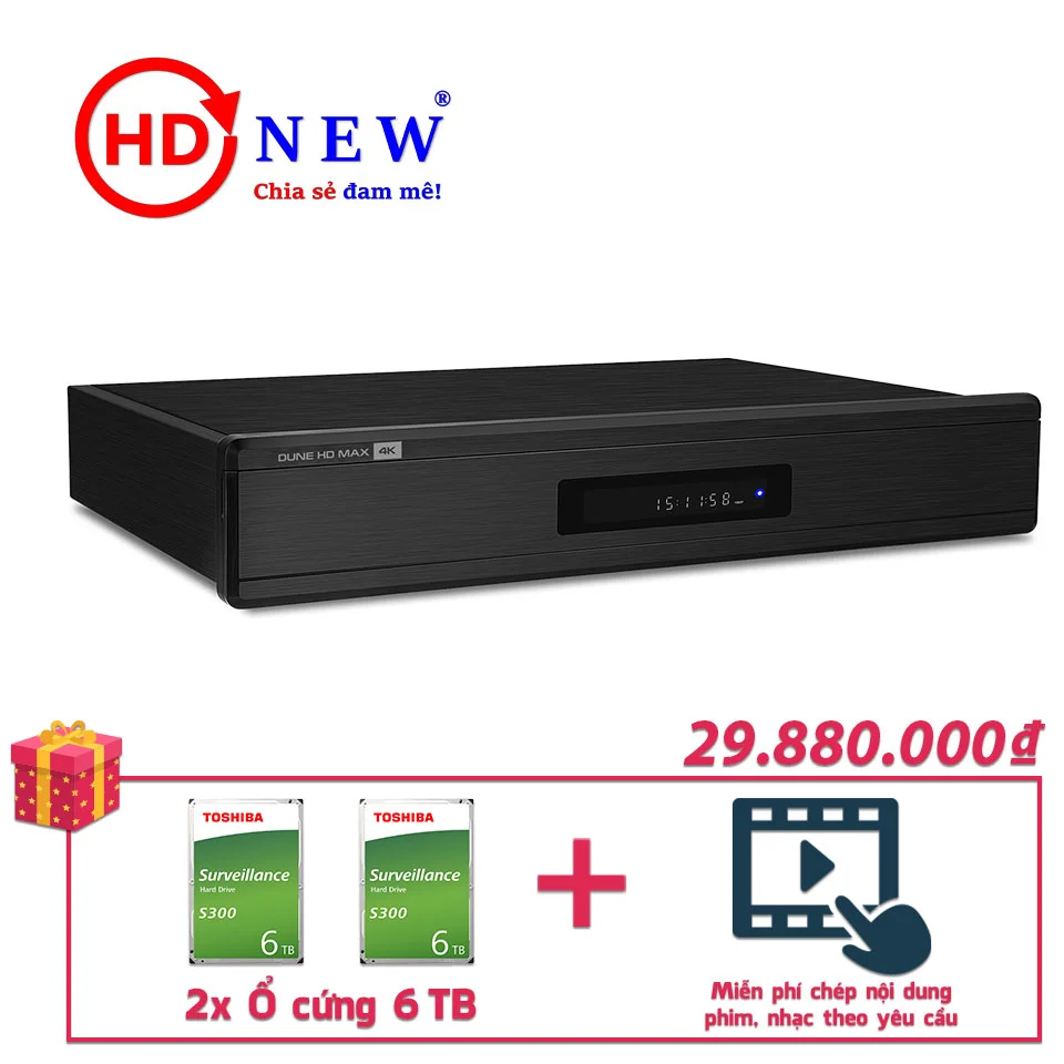 Trọn bộ Đầu Dune HD Max 4K và 2 Ổ cứng Toshiba S300 6TB | HDnew - Chia sẻ đam mê